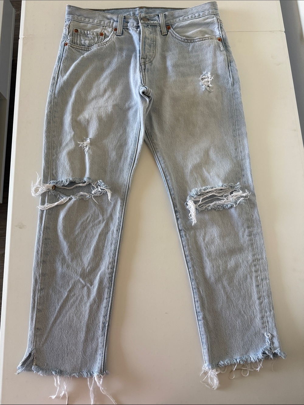 Levi's 501 Light Blue Distressed Skinny Jeans Sz W27/L26